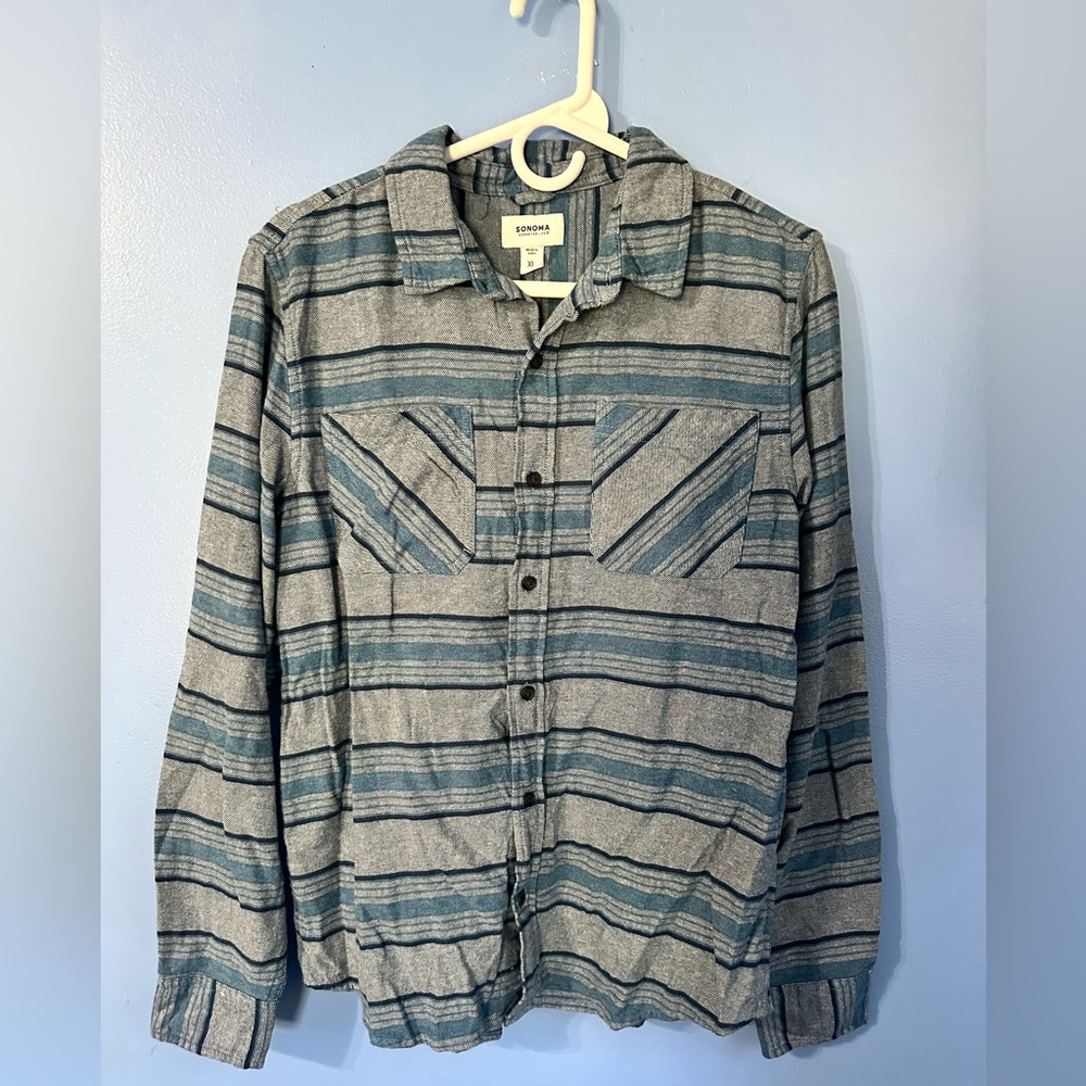 Sonoma Blue and Gray Striped boys button up shirt